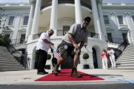 5\/22\/2024 - Washington, District of Columbia, United States of America: Workers make a final preparation on the South Portico before US President Joe Biden will welcome President William Ruto of Kenya to the White House in Washington on May 22, 2024. (Yuri Gripas \/ CNP \/ Polaris