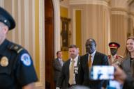 5\/22\/2024 - Washington, District of Columbia, United States of America: Kenyan President William Ruto walks to a meeting with United States Senate Majority Leader Chuck Schumer (Democrat of New York), United States Senate Minority Leader Mitch McConnell (Republican of Kentucky) and other Senators in the US Capitol in Washington, D.C. on Wednesday, May 22, 2024. (Annabelle Gordon \/ CNP \/ Polaris