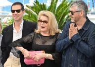 77th International Cannes Film Festival / Festival de Cannes 2024. Day nine. From left to right: actors Melville Poupaud, Catherine Deneuve and director Christophe Honore during a photo shoot for the film âMarcello Mio.â 22.05.2024 France, Cannes (Anatoliy Zhdanov/Kommersant/POLARIS