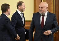 May 23, 2024 - Moscow, Russia: Meeting of the Russian government. First Deputy Prime Minister of Russia Denis Manturov (center) and Russian Energy Minister Sergei Tsivilev (right) during the meeting. (Alexander Miridonov/Kommersant/Polaris