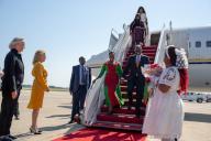 First lady Jill Biden, second from left, and U.S. Ambassador to Kenya Meg Whitman, greet Kenya