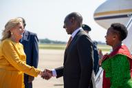 First lady Dr. Jill Biden, leftt, greets Kenya