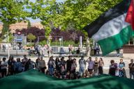 Students camped against the Genocide in Gaza during an assembly, on the campus of the Complutense University of Madrid. (Photo by Fer Capdepon Arroyo/Pacific Press
