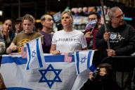 Pro-Israel supporters listen to speakers during The Zionist Organization of America