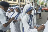 Kolkata Nuns of Missionaries of Charity stand in a queue to cast their vote at a poling station during the seventh and last phase of Lok Sabha elections. June 1 2024 (Photo by Sandip Saha\/Pacific Press