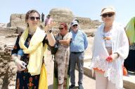 MOHENJO DARO, PAKISTAN, APR 25: A tourist delegation from Hungary (Europe) are visiting and expressed keen interest in the historical ruins of the World Heritage Monuments of Mohenjo Daro on Thursday, April 25, 2024. (Samad Jamal\/PPI Images