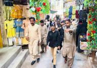 LARKANA, PAKISTAN, APR 25: Deputy Superintendent of Police (DSP), (Sub Division Haideri) Paras Bakhrani is visiting the Resham Gali Market and meets with the businessmen to maintain Law and Order situation, in Larkana on Thursday, April 25, 2024. (Samad Jamal\/PPI Images