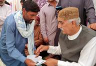 SUKKUR, PAKISTAN, MAY 01: Peoples Party (PPP) Central Leader, Syed Khurshid Shah is listening to public issues, in Sukkur on Wednesday, May 1, 2024. (Shahid Ali\/PPI Images