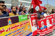 SUKKUR, PAKISTAN, MAY 01: Members of All Pakistan WAPDA Hydro Workers Union are holding rally as they are presenting tribute to martyrs of Chicago on the occasion of International Labour Day, in Sukkur on Wednesday, May 1, 2024. (Shahid Ali\/PPI Images