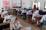 KARACHI, PAKISTAN, MAY 08: Students of matric class solving paper in examination center during Annual Examination of Matriculation under the supervision of Education Board, in Karachi on Wednesday, May 8, 2024. (S.Imran Ali\/PPI Images