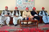 QUETTA, PAKISTAN, MAY 08: Baloch Students Organization (BSO) Central Secretary General, Samand Baloch along with others addressing a press conference, at Quetta press club on Wednesday, May 8, 2024. (Sami Khan\/PPI Images