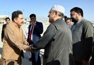 QUETTA, PAKISTAN, MAY 08: President, Asif Ali Zardari was seen off by the Governor Balochistan Jaffar Khan Mandokhail and Chief Minister Balochistan Mir Sarfaraz Ahmed Bugti at the conclusion of his official visit to Quetta on Wednesday, May 8, 2024. (PPI Images