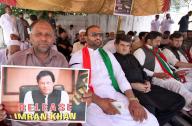 PESHAWAR, PAKISTAN, MAY 08: Activists of Tehreek-e-Insaf (PTI) are holding protest demonstration for release of PTI Founder Imran Khan, at a camp near Peshawar press club on Wednesday, May 8, 2024. (Fahad Pervez\/PPI Images