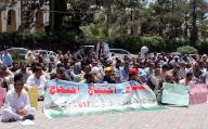 QUETTA, PAKISTAN, MAY 09: Employees of Balochistan Development Authority (BDA) are holding protest demonstration for regularization, outside Balochistan Assembly in Quetta press club on Thursday, May 9, 2024. (Sami Khan\/PPI Images