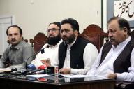 QUETTA, PAKISTAN, MAY 09: Pakistan Flour Mills Association Chairman, Syed Nasir Agha addresses to media persons during press conference, at Quetta press club on Thursday, May 9, 2024. (Sami Khan\/PPI Images