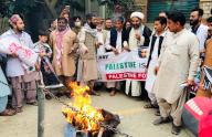 QUETTA, PAKISTAN, MAY 15: Members of Palestine Foundation are holding protest demonstration against Israeli aggression and atrocities on the Gaza Strip and solidarity with the Palestinians, at Quetta press club on Wednesday, May 15, 2024. (Sami Khan\/PPI Images
