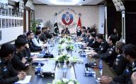 KARACHI, PAKISTAN, MAY 16: Sindh Police Inspector General (IG), Ghulam Nabi Memon presides over a high-level meeting, at CPO Headquarters in in Karachi on Thursday, May 16, 2024. (PPI Images
