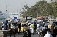 KARACHI, PAKISTAN, MAY 16: View of traffic jam due to protest rally of Imamia Students Organization (ISO) against Israeli aggression and atrocities on the Gaza Strip and solidarity with the Palestinians, at Numaish Chowrangi in Karachi on Thursday, May 16, 2024. (S.Imran Ali/PPI Images