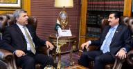 ISLAMABAD, PAKISTAN, MAY 16: Khyber Pakhtunkhwa (KPK) Governor, Faisal Karim Kundi exchanging views with Syed Ghulam Mustafa Shah, Deputy Speaker National Assembly during meeting held at Parliament House in Islamabad on Thursday, May 16, 2024. (PPI Images