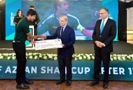 ISLAMABAD, PAKISTAN, MAY 16: Prime Minister, Muhammad Shehbaz Sharif presenting cheques to the players of National Hockey Team for their stellar performance in the 30th Sultan Azlan Shah Hockey Tournament held in recently in Malaysia, at a reception in Islamabad on Thursday, May 16, 2024. (PPI Images