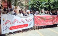 QUETTA, PAKISTAN, MAY 16: Members of Pakistan Citizen Liberation Forum are holding protest demonstration against price hike of essential commodities and inflation, at Quetta press club on Thursday, May 16, 2024. (Sami Khan\/PPI Images
