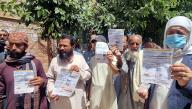 QUETTA, PAKISTAN, MAY 16: Members of Pakistan Citizen Liberation Forum are holding protest demonstration against price hike of essential commodities and inflation, at Quetta press club on Thursday, May 16, 2024. (Sami Khan\/PPI Images