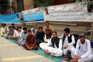 QUETTA, PAKISTAN, MAY 16: Members of NCHD and BECS Teachers Association Balochistan are holding protest demonstration for regularization, at Quetta press club on Thursday, May 16, 2024. (Sami Khan/PPI Images