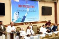 KARACHI, PAKISTAN, MAY 17: Peoples Party (PPP) Sindh President, Nisar Ahmed Khuhro addresses conference on reconciliation vision of Shaheed Mohtarma Benazir Bhutto organized by Shaheed Mohtarma Benazir Bhutto Chair held in University of Karachi on Friday, May 17, 2024. (PPI Images