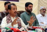 SUKKUR, PAKISTAN, MAY 17: Tehreek-e-Insaf (PTI) Sindh President, Haleem Adil Shaikh addresses to media persons during press conference, in Sukkur on Friday, May 17, 2024. (Shahid Ali/PPI Images