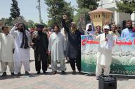 QUETTA, PAKISTAN, MAY 17: Employees of Balochistan Development Authority (BDA) are holding protest demonstration for regularization, outside Balochistan Assembly in Quetta press club on Friday, May 17, 2024. (Sami Khan\/PPI Images