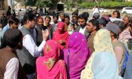 QUETTA, PAKISTAN, MAY 17: Member of Provincial Assembly (MPA), Mir Dastagir Badini is negotiating with NCHD, BECS Teachers Association during their protest demonstration for regularization, outside Balochistan Assembly in Quetta press club on Friday, May 17, 2024. (Sami Khan/PPI Images