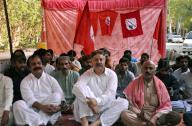 HYDERABAD, PAKISTAN, MAY 18: Leaders and activists of Jeay Sindh Rahbar Committee are holding protest demonstration for acceptance of their demands, at Hyderabad press club on Saturday, May 18, 2024. (Sajjad Zaidi/PPI Images