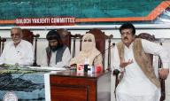 QUETTA, PAKISTAN, MAY 18: Baloch Yakjehti Committee leader, Prof. Manzoor Baloch addresses to media persons during press conference, at Quetta press club on Saturday, May 18, 2024. (Sami Khan/PPI Images