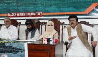 QUETTA, PAKISTAN, MAY 18: Baloch Yakjehti Committee leader, Prof. Manzoor Baloch addresses to media persons during press conference, at Quetta press club on Saturday, May 18, 2024. (Sami Khan/PPI Images
