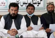 QUETTA, PAKISTAN, MAY 18: Junior Teachers Association Balochistan President, Yousuf Khan Kakar along with others addresses to media persons during press conference held at Quetta press club on Saturday, May 18, 2024. (Sami Khan/PPI Images