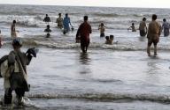 KARACHI, PAKISTAN, MAY 19: A large numbers of people are enjoying and cooling themselves during a hot weather of summer season, at sea view beach in Karachi on Sunday, May 19, 2024. (S.Imran Ali/PPI Images