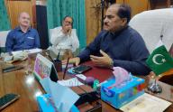 SUKKUR, PAKISTAN, MAY 20: Chairman Education Board Sukkur Rafiq Ahmed Pulh addresses to media persons during press conference regarding postponement of Intermediate Examinations, held at his office in Sukkur on Monday, May 20, 2024. (Shahid Ali\/PPI Images