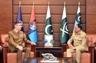RAWALPINDI, PAKISTAN, MAY 20: Chairman Joint Chiefs of Staff Committee, General Sahir Shamshad Mirza exchanging views with General Angus J. Campbell, Chief of Defence Forces Australia during meeting held at Joint Staff Headquarters in Rawalpindi on Monday, May 20, 2024. (PPI Images