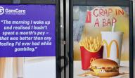 A poster for McDonalds has been defaced with the words crap in a bap, Credit:Geoffrey Swaine \/ Avalon