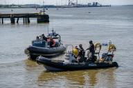 Essex Police marine unit at Harwich on the River Stour, preparing for a patrol of the docks at Felixstowe and Harwich. Along with multiagency partners such as the Fisheries department and Border Force personel. Harwich, Essex. United Kingdom. 08 May