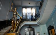LVIV, UKRAINE - MAY 9, 2024 - The statue of Themis is seen in front of the staircase at the Lviv Court of Appeal which hosted the hearing to review the decision of the Halytskyi District Court of Lviv which refused to reinstate Ukrainian linguist,