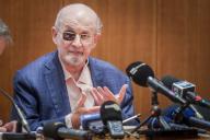 Salman Rushdie at a press conference at the Salone Internazionale del Libro di Torino., Credit:Giulio Lapone / Avalon