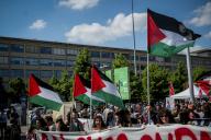 Some moments of the Presidium organized by the pro-Palestinian movements following the latest military operations in Rafah, in front of the Salone Del Libro in Turin, 11 May 2024, Credit:Giulio Lapone / Avalon