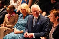 King Charles III, Patron of the Royal Academy of Dramatic Art (RADA), and Queen Camilla watching an extract of a play performed by third year acting students in the Gielgud theatre during a visit to RADA in London, to celebrate the school