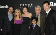 Ben Falcone, Rachael Harris, Kathryn Hahn, Rohan Chand, Philip Baker Hall and Jason Bateman attend the premiere of Focus Features