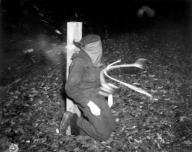 Photo taken at the instant bullets from a French firing squad hit a Frenchman who collaborated with the Germans. This execution took place in Rennes France. November 21 1944. Himes. (Army) NARA FILE #: 111-SC-196741 WAR & CONFLICT BOOK #: ...