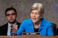 WASHINGTON - MAY 16: Sen. Elizabeth Warren, D-Mass., questions bank executives during the Senate Banking Housing and Urabn Affairs Committee hearing on âExamining the Failures of Silicon Valley Bank and Signature Bankâ in Washington on Tuesday, May 16, 2023. (Bill Clark/CQ Roll Call