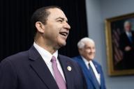 UNITED STATES - APRIL 17: Reps. Henry Cuellar, D-Texas, left, and John Carter, R-Texas, arrive for the House Appropriations Subcommittee on Defense hearing on the FY 2025 budget request for the Department of Defense in Rayburn building on Wednesday, April 17, 2024. (Tom Williams\/CQ Roll Call