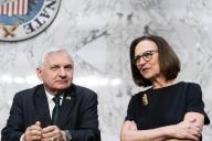 UNITED STATES - MAY 2: Chairman Jack Reed, D-R.I., and Sen. Deb Fischer, R-Neb., attend the Senate Armed Services Committee hearing on âworldwide threats,â in Dirksen building on Thursday, May 2, 2024. Director of National Intelligence Avril Haines and Lt. Gen. Jeffrey A. Kruseâ, director of the Defense Intelligence Agency,â testified. (Tom Williams\/CQ Roll Call