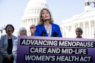 UNITED STATES - MAY 2: Lisa Murkowski, R-Alaska, speaks during a news conference on bipartisan legislation to raise federal research on menopause and womenâs midlife health, outside the U.S. Capitol on Thursday, May 2, 2024. Actress Halle Berry also attended. (Tom Williams\/CQ Roll Call